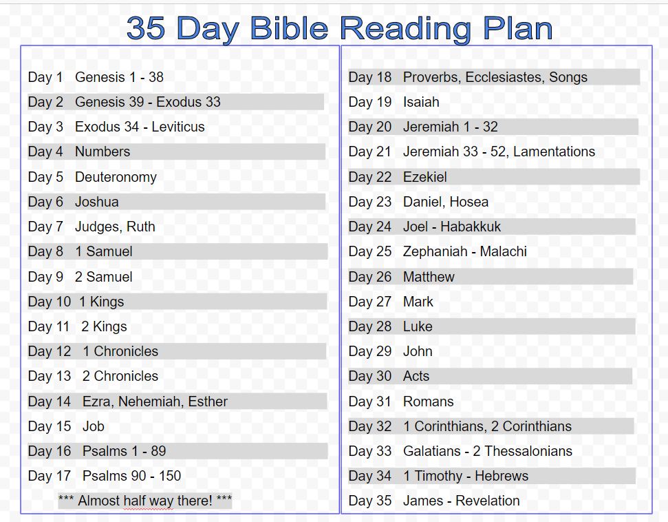 screenshot of 35 day Bible reading plan